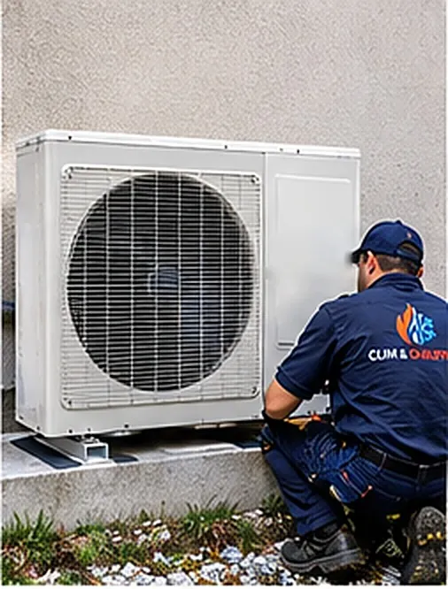 Technicien contrôlant le groupe extérieur d'une climatisation