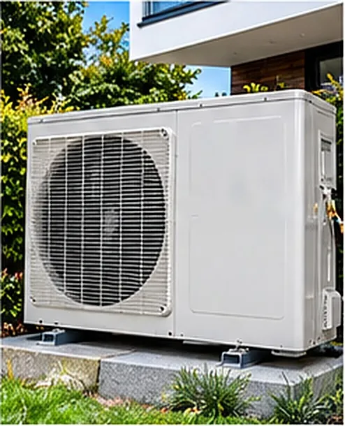 Pompe à chaleur air/eau installée dans un jardin