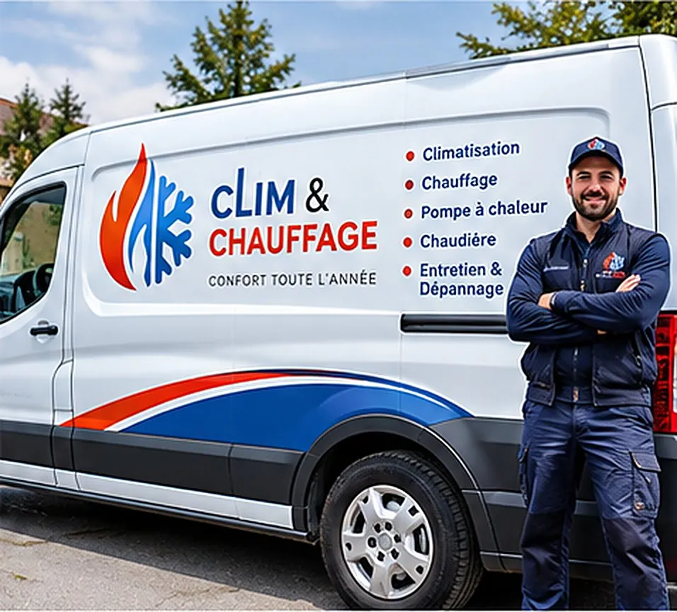 Camionnette Clim & Chauffage avec un technicien